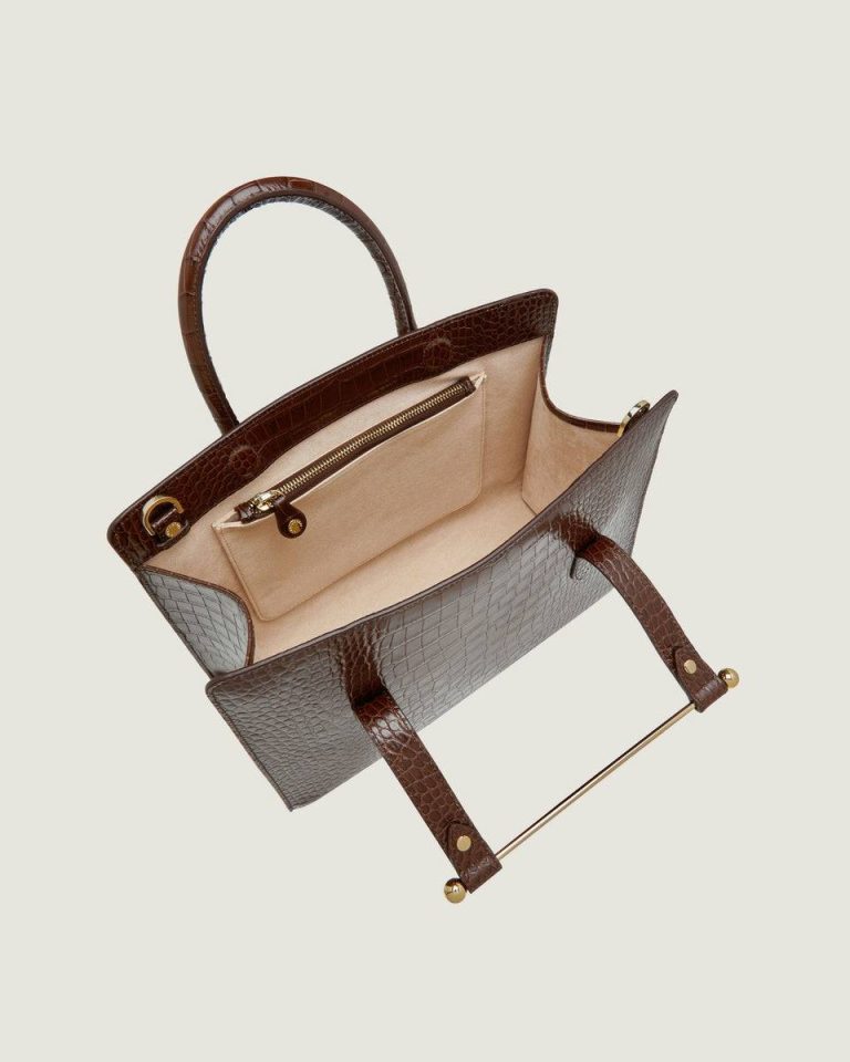 Strathberry Embossed Edit Bags Midi Tote Women Croc-Embossed Leather Chocolate - Image 5