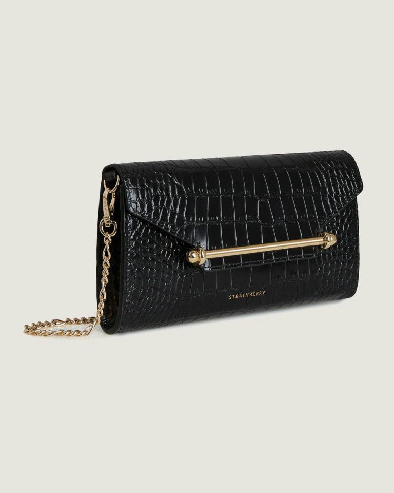 Strathberry Multrees Chain Wallet Embossed Edit Bags Croc-Embossed Leather Black Women - Image 2