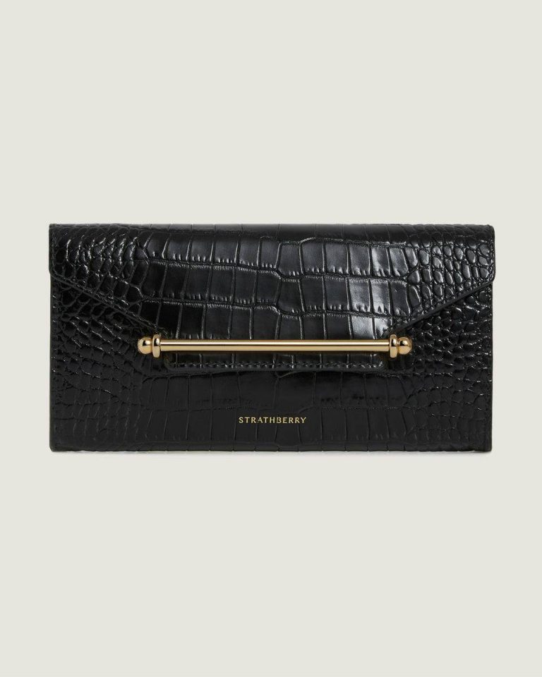 Strathberry Multrees Chain Wallet Embossed Edit Bags Croc-Embossed Leather Black Women - Image 3