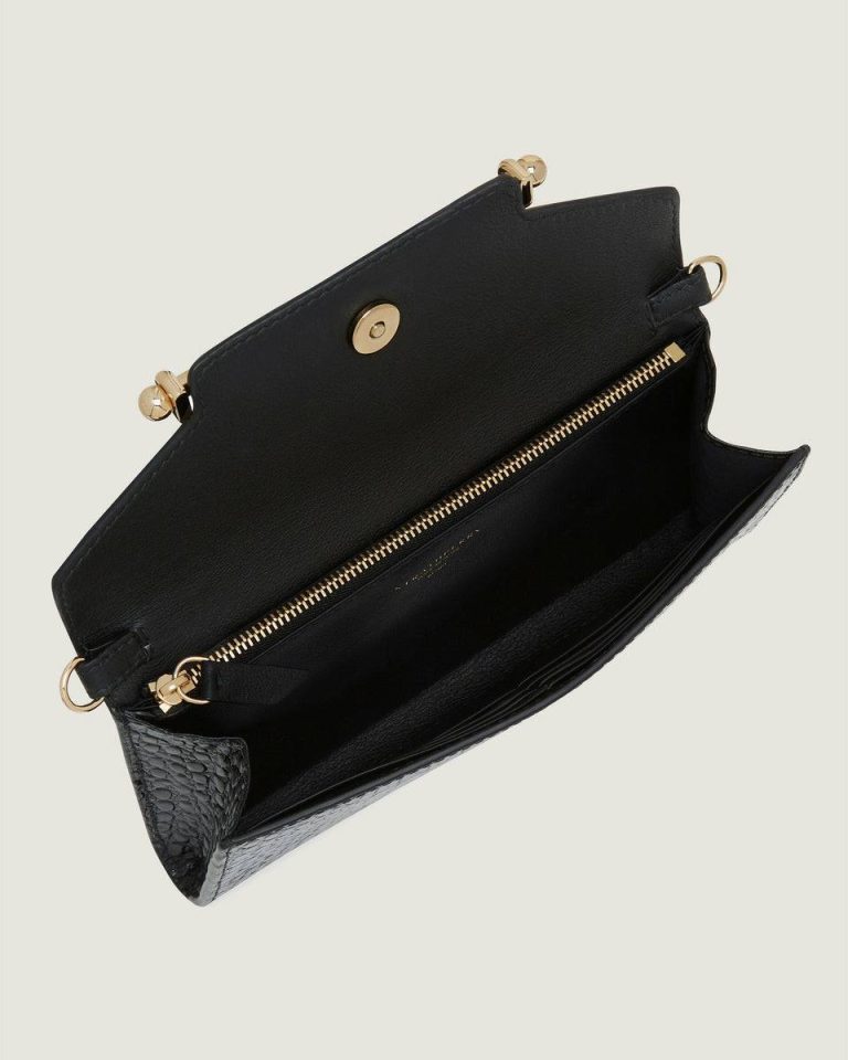 Strathberry Multrees Chain Wallet Embossed Edit Bags Croc-Embossed Leather Black Women - Image 5