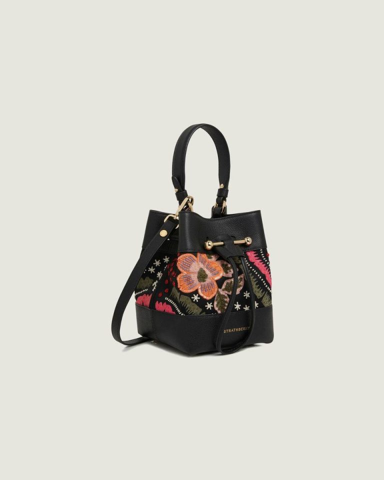 Strathberry Osette Black Beaded/Embroidered Satin Women Totes & Top Handle Bags - Image 2