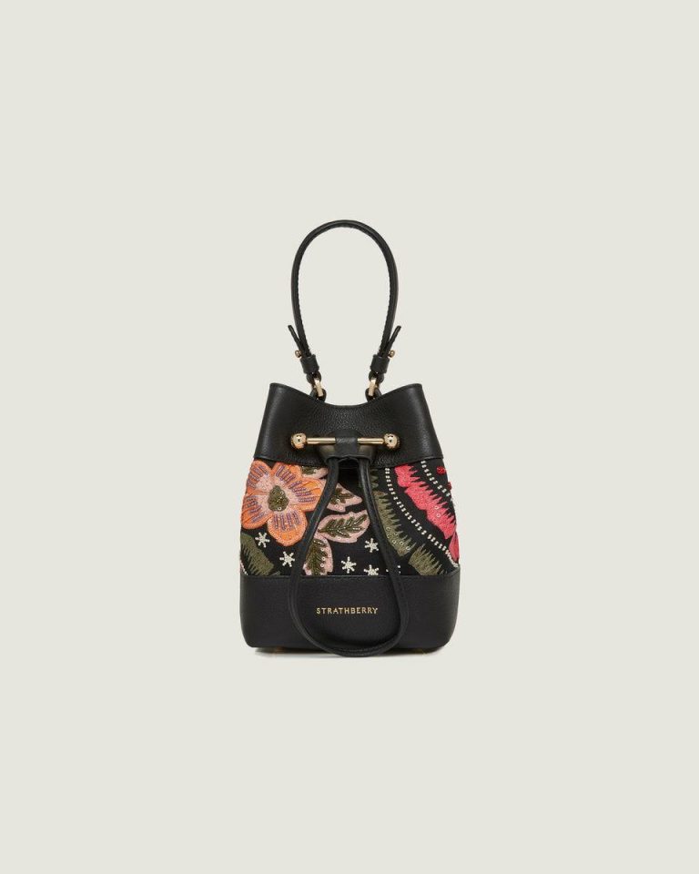 Strathberry Osette Black Beaded/Embroidered Satin Women Totes & Top Handle Bags - Image 4