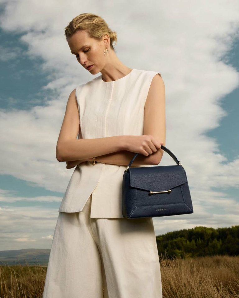 Strathberry Women Navy With Vanilla Stitch Totes & Top Handle Bags Mosaic Bag