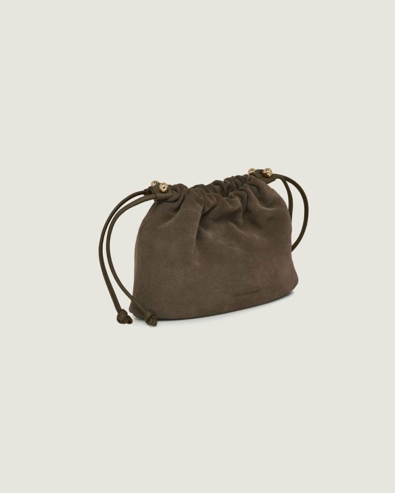 Strathberry Women Small & Mini Bags Khaki Suede Charlotte Drawstring - Image 2