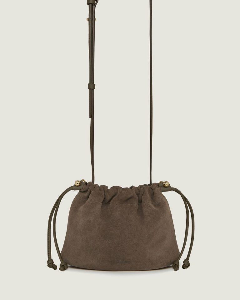 Strathberry Women Small & Mini Bags Khaki Suede Charlotte Drawstring - Image 3