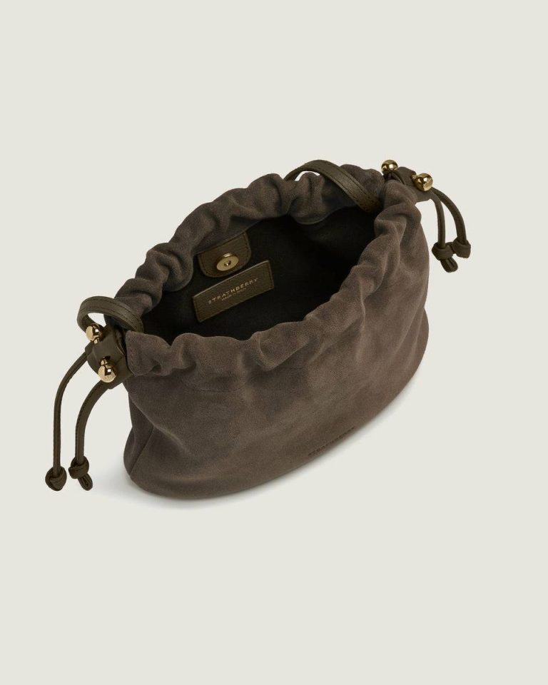 Strathberry Women Small & Mini Bags Khaki Suede Charlotte Drawstring - Image 4