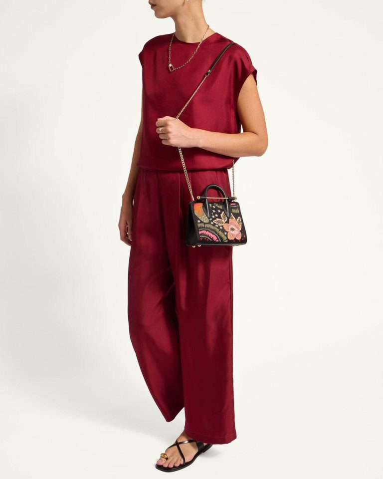 Totes & Top Handle Bags Nano Tote Black Beaded/Embroidered Satin Women Strathberry