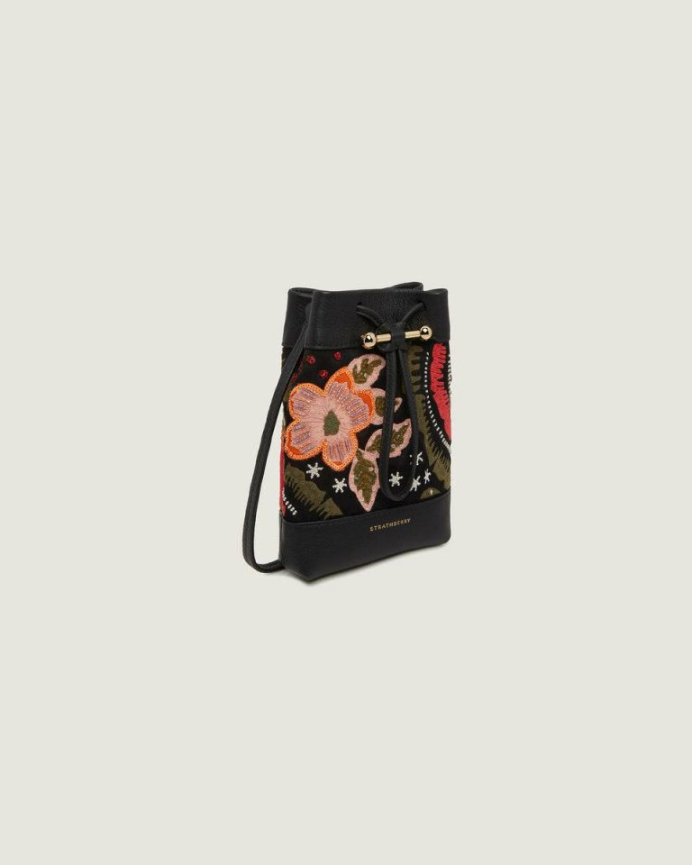 Travel Bags Women Osette Midi Pouch Black Beaded/Embroidered Satin Strathberry - Image 2