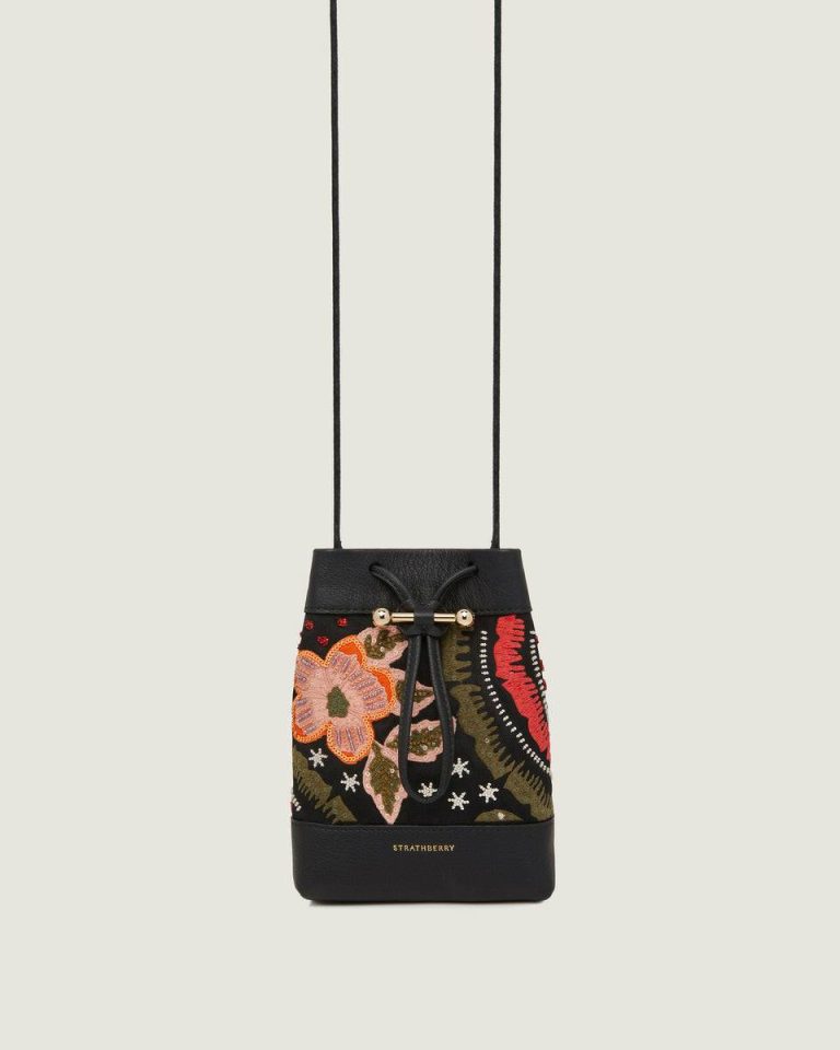 Travel Bags Women Osette Midi Pouch Black Beaded/Embroidered Satin Strathberry - Image 3