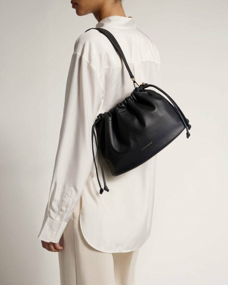 Women Charlotte Midi Drawstring Strathberry Shoulder Bags Black