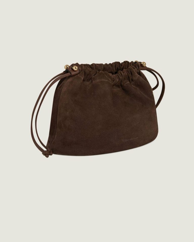 Women Charlotte Midi Drawstring Strathberry Shoulder Bags Chocolate Suede - Image 5