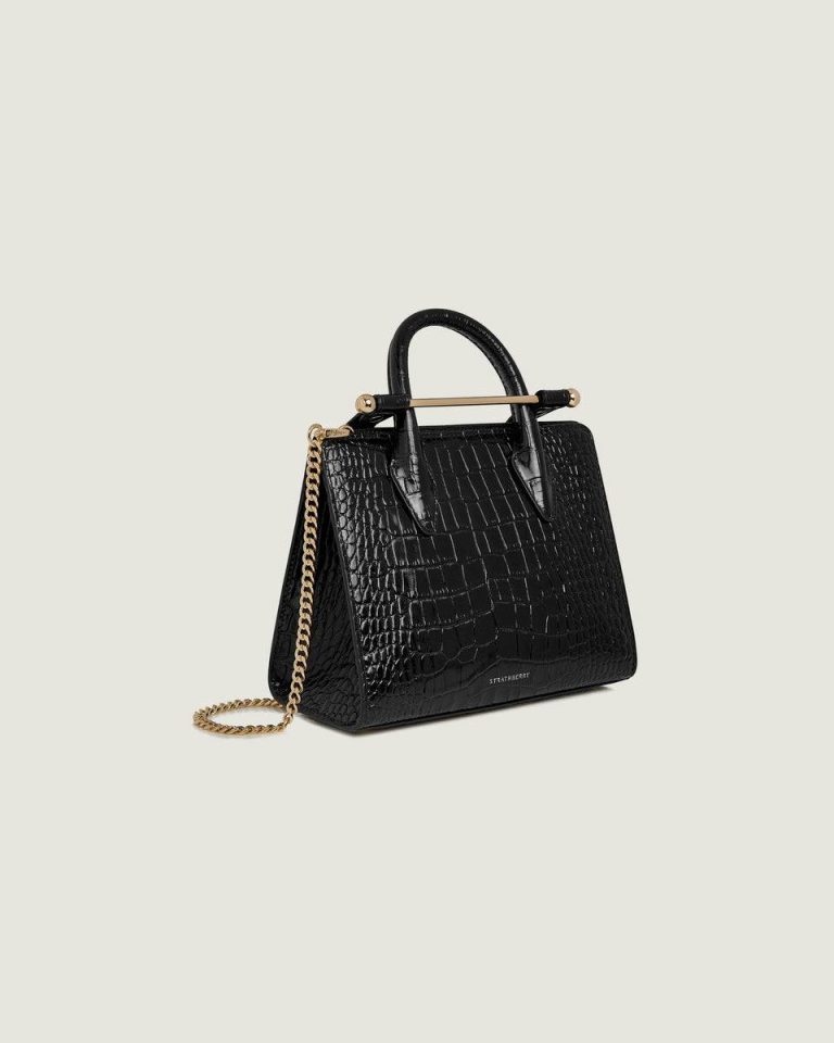 Women Croc-Embossed Leather Black Embossed Edit Bags Mini Tote Strathberry - Image 2