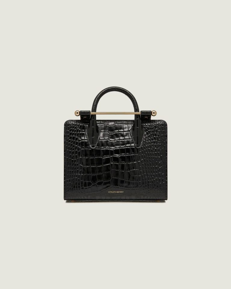 Women Croc-Embossed Leather Black Embossed Edit Bags Mini Tote Strathberry - Image 3