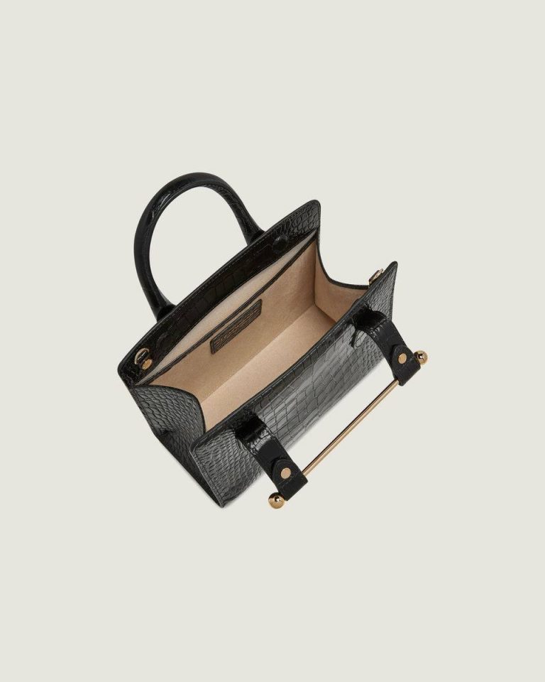 Women Croc-Embossed Leather Black Embossed Edit Bags Mini Tote Strathberry - Image 5
