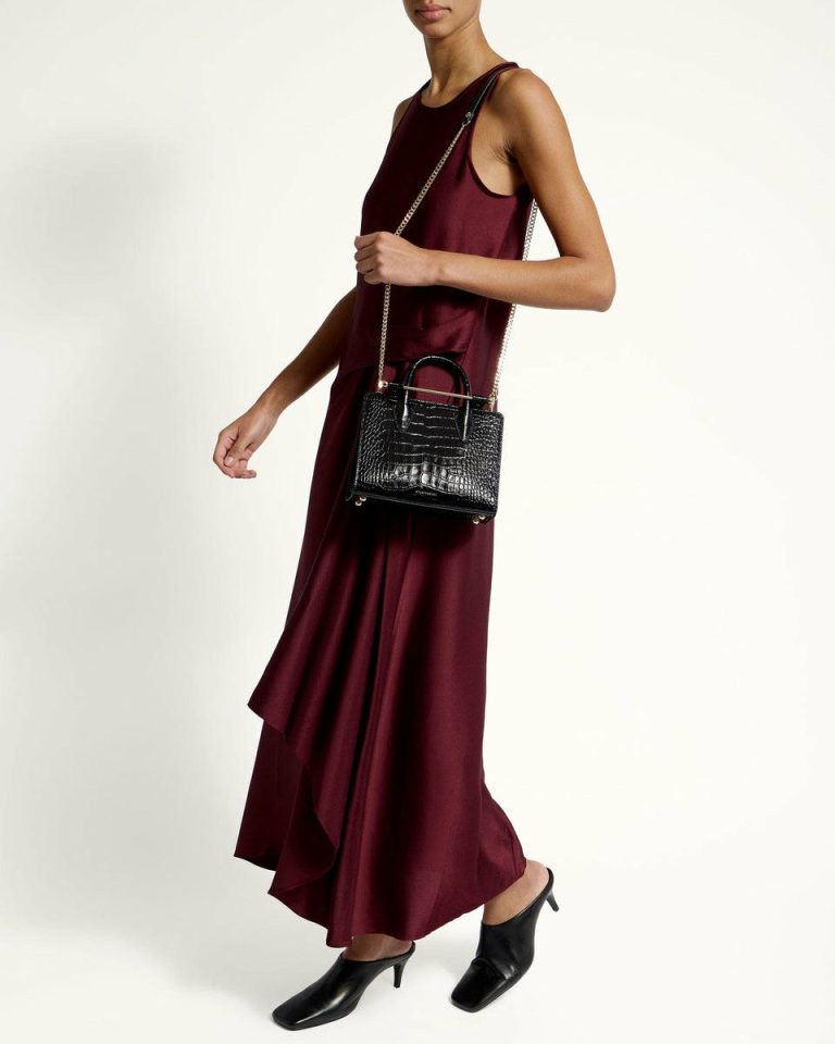 Women Croc-Embossed Leather Black Embossed Edit Bags Mini Tote Strathberry