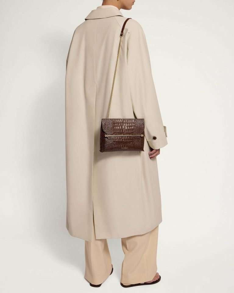 Women Croc-Embossed Leather Chocolate Stylist Embossed Edit Bags Strathberry