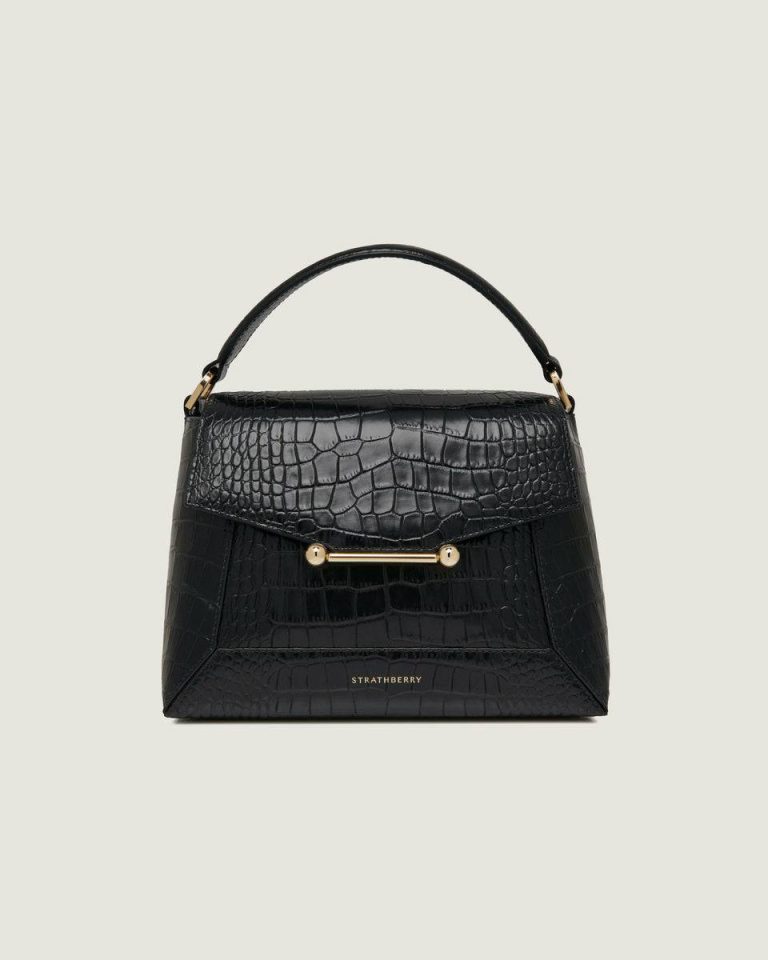 Women Embossed Edit Bags Mosaic Bag Soft Croc-Embossed Leather Black Strathberry - Image 3