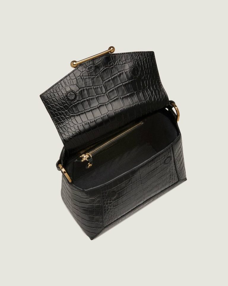 Women Embossed Edit Bags Mosaic Bag Soft Croc-Embossed Leather Black Strathberry - Image 5