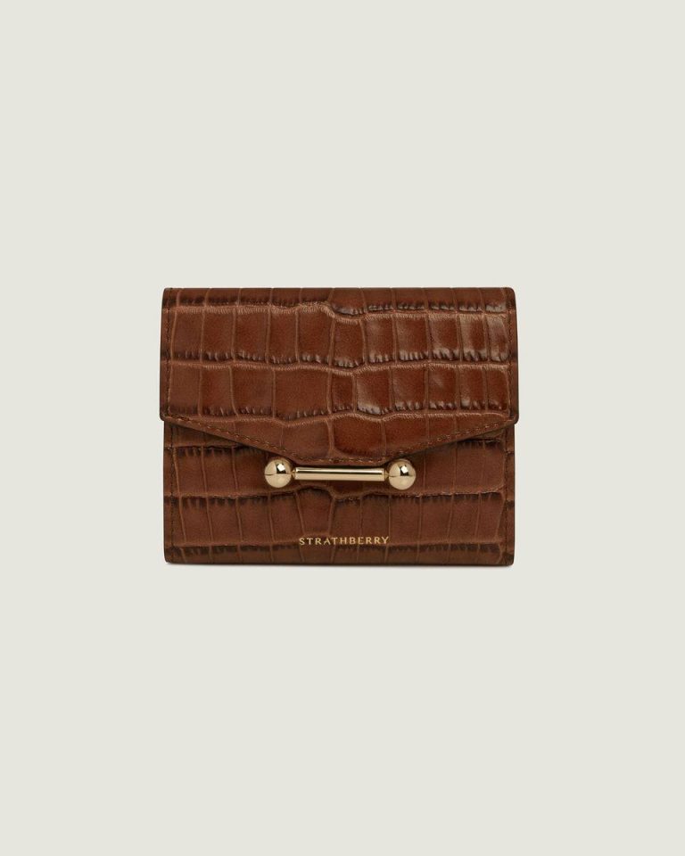 Women Mosaic Trifold Wallet Soft Croc-Embossed Leather Walnut Wallets Strathberry - Image 2