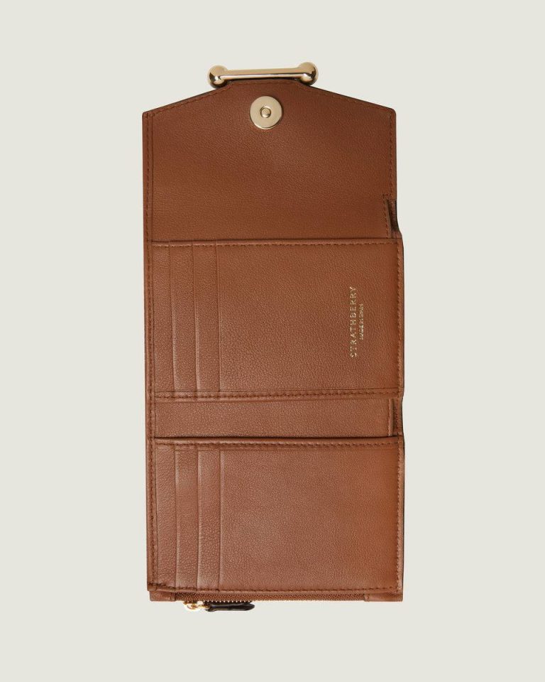 Women Mosaic Trifold Wallet Soft Croc-Embossed Leather Walnut Wallets Strathberry