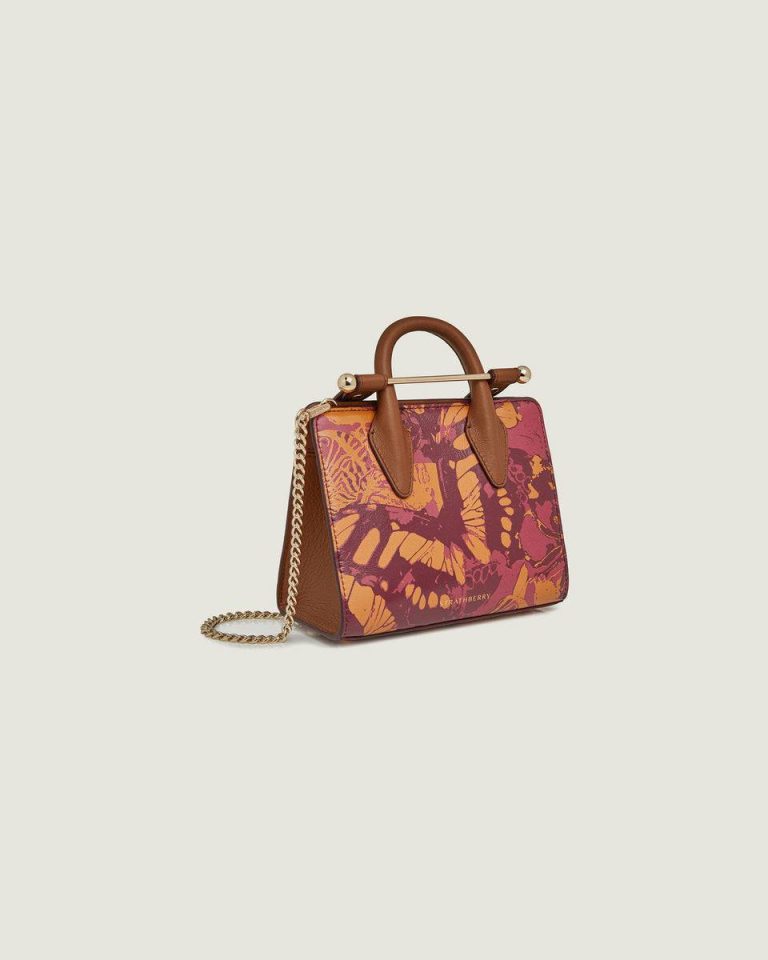 Women Raspberry/Chestnut Butterfly Print Strathberry Totes & Top Handle Bags Nano Tote - Image 2