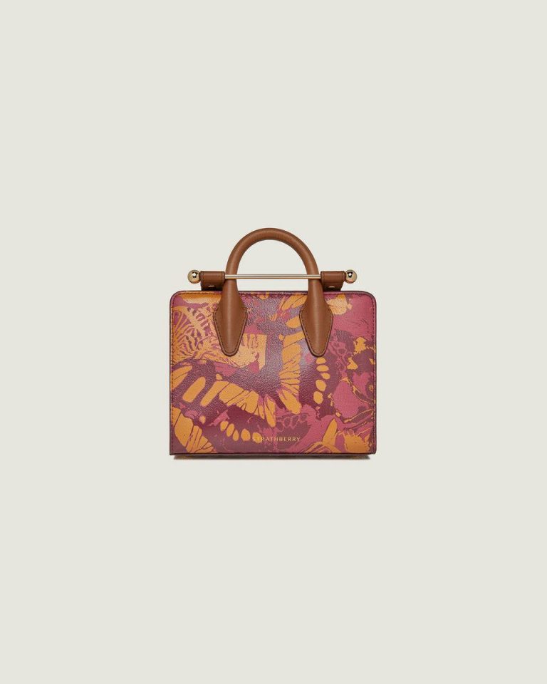 Women Raspberry/Chestnut Butterfly Print Strathberry Totes & Top Handle Bags Nano Tote - Image 3