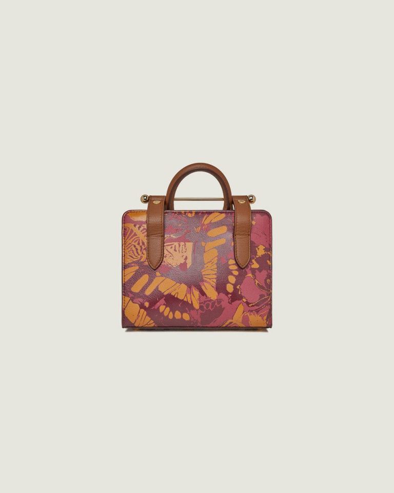 Women Raspberry/Chestnut Butterfly Print Strathberry Totes & Top Handle Bags Nano Tote - Image 4