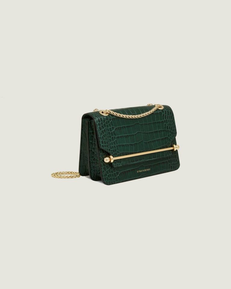 Women Shoulder Bags Croc-Embossed Leather Bottle Green Strathberry East/West Mini - Image 2