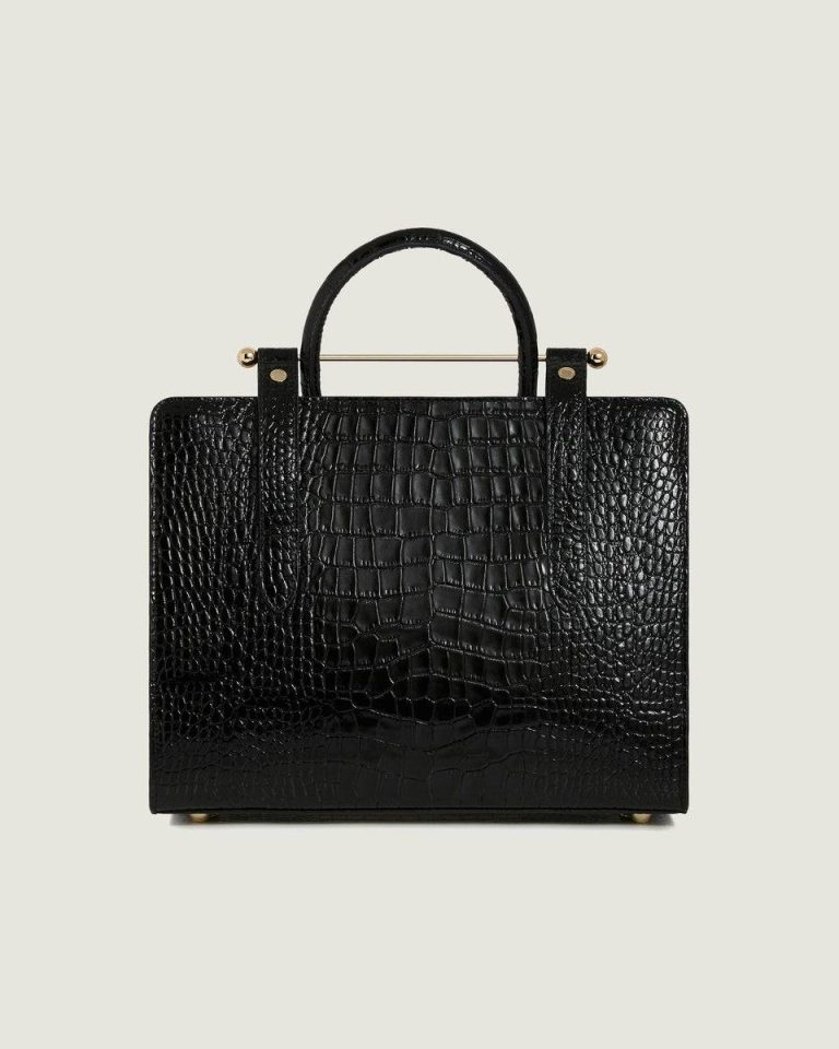 Women Shoulder Bags Strathberry Croc-Embossed Leather Black Midi Tote - Image 4