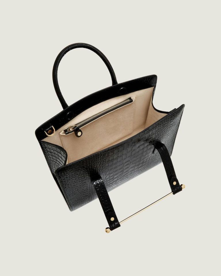 Women Shoulder Bags Strathberry Croc-Embossed Leather Black Midi Tote - Image 5