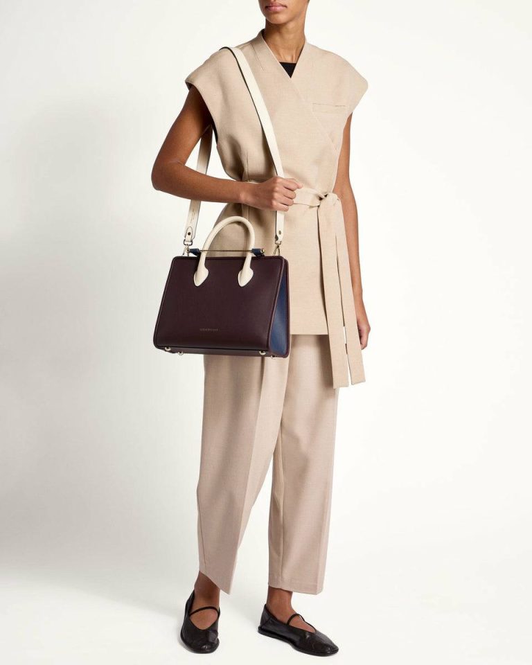Women Strathberry Midi Tote Burgundy/Navy/Vanilla Shoulder Bags