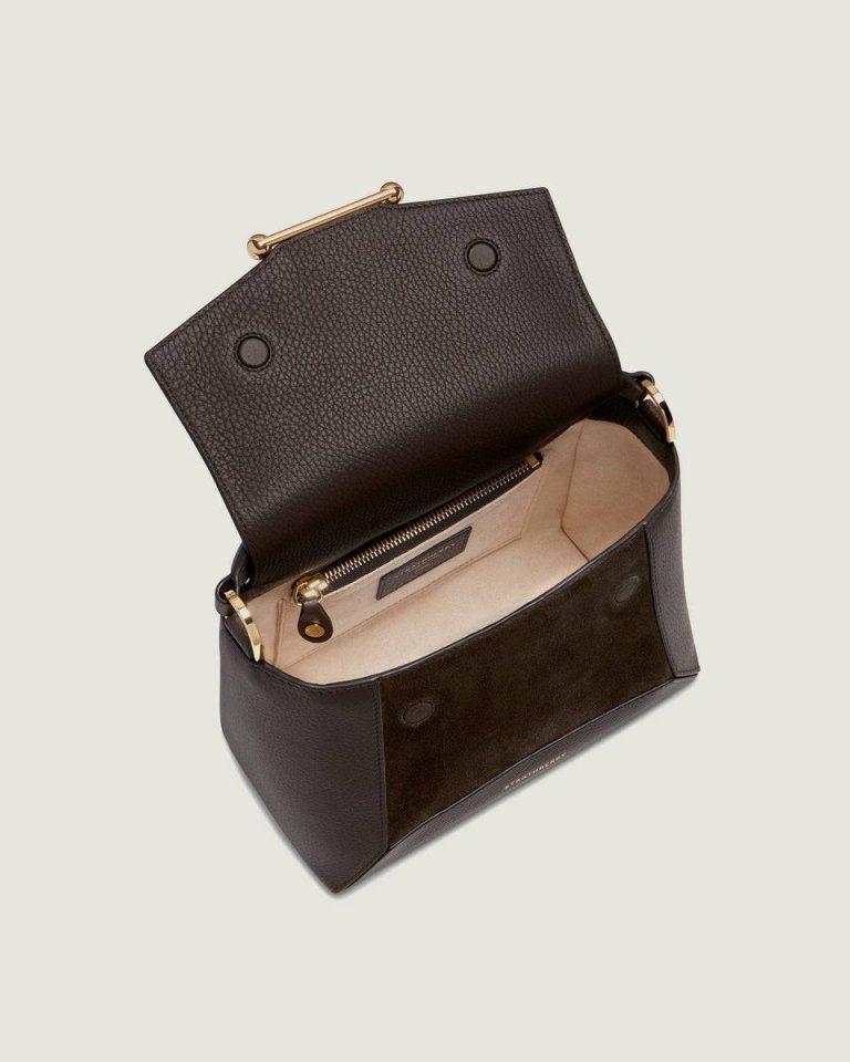 Women Strathberry Totes & Top Handle Bags Dark Chocolate Suede/Leather Mosaic Bag - Image 5