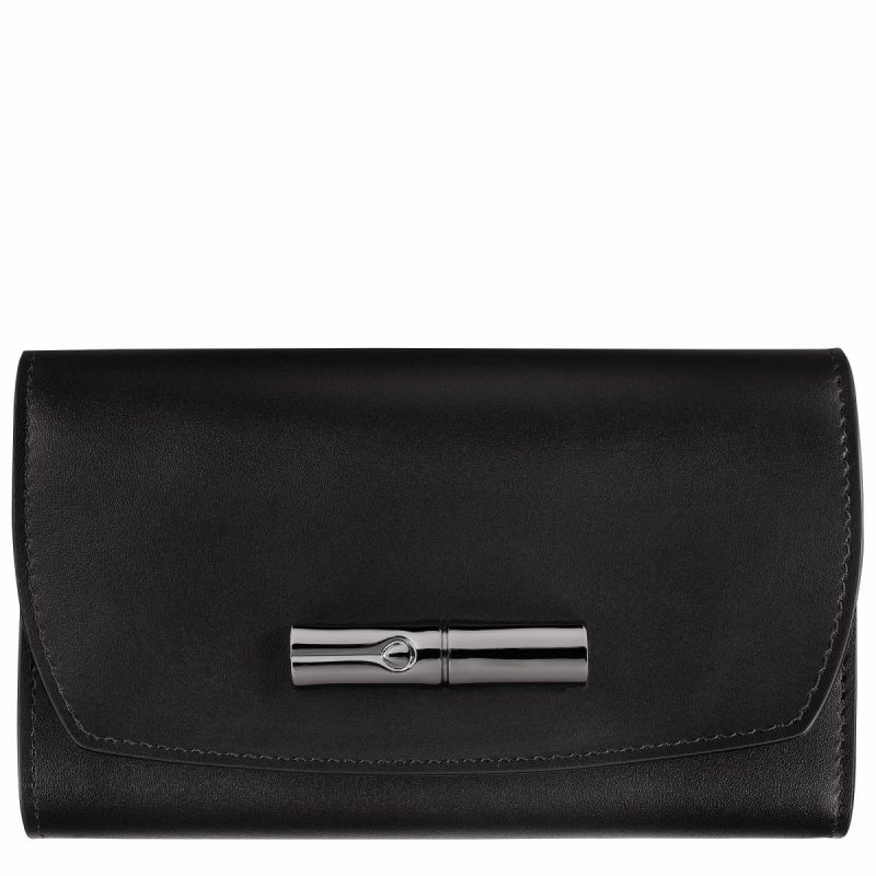 Black Le Roseau Wallet Black - Leather Longchamp Leather Wallets Women