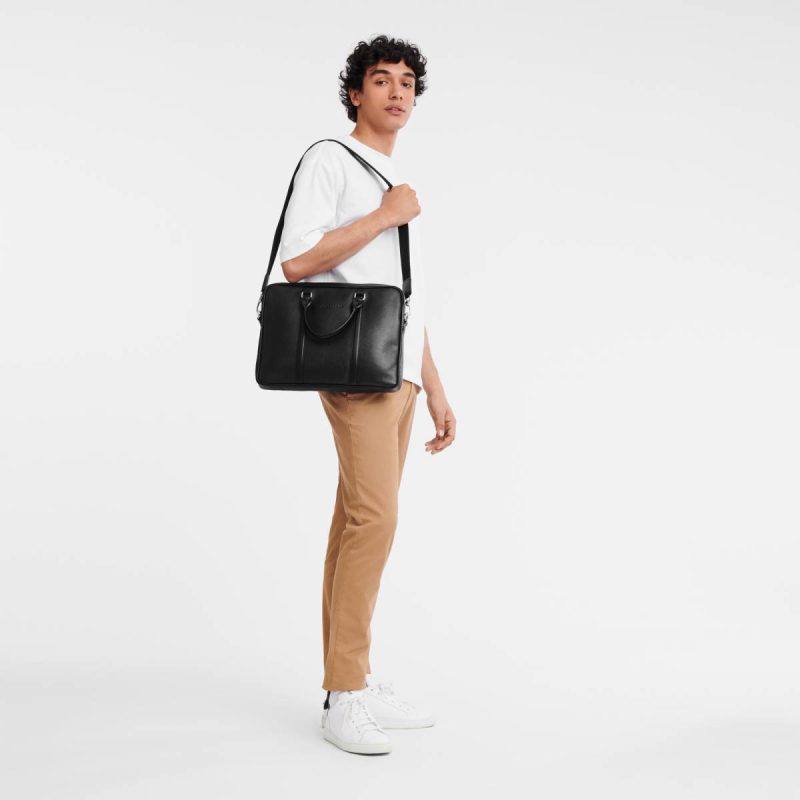 Black Leather Bags Women Le Foulonné Xs Briefcase Black - Leather Longchamp - Image 2