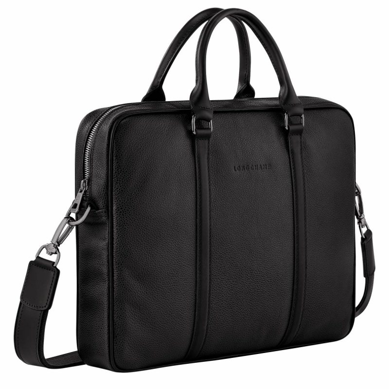 Black Leather Bags Women Le Foulonné Xs Briefcase Black - Leather Longchamp - Image 3