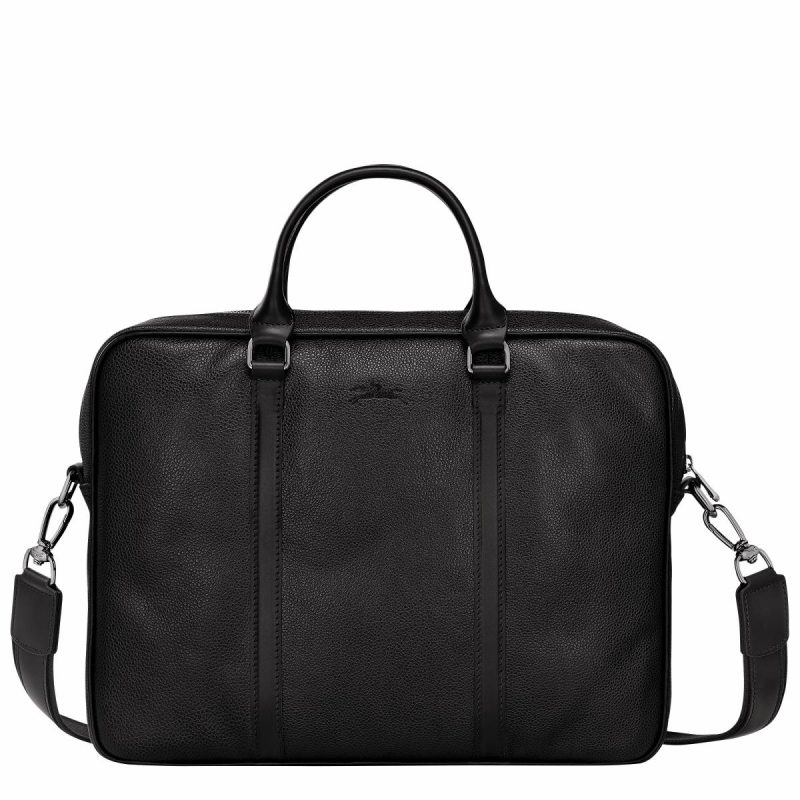 Black Leather Bags Women Le Foulonné Xs Briefcase Black - Leather Longchamp - Image 4