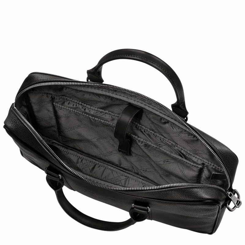 Black Leather Bags Women Le Foulonné Xs Briefcase Black - Leather Longchamp - Image 5