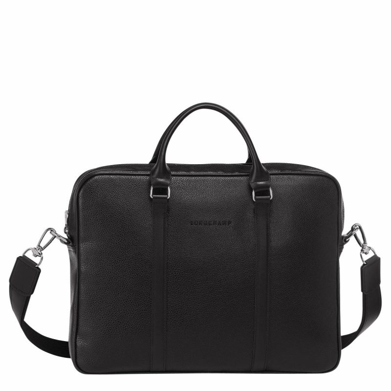 Black Leather Bags Women Le Foulonné Xs Briefcase Black - Leather Longchamp