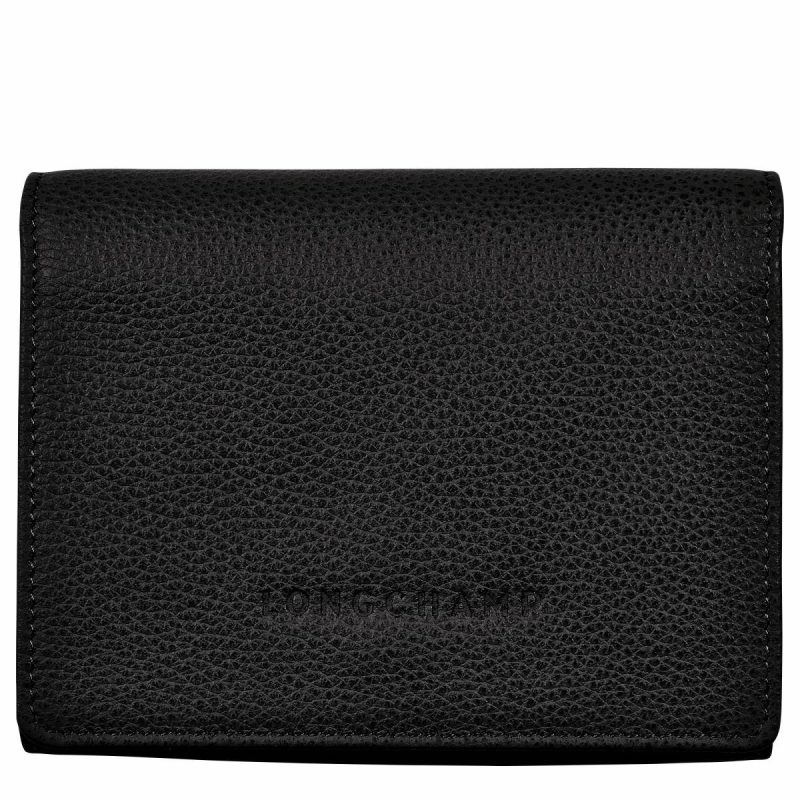 Black Leather Wallets Longchamp Le Foulonné Wallet Black - Leather Women
