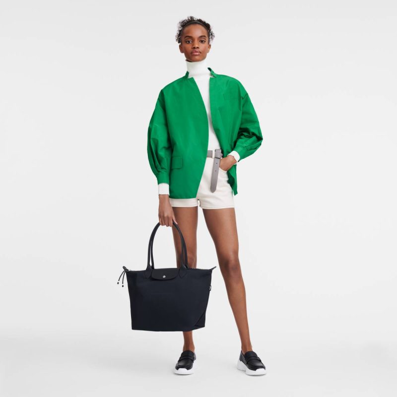 Black Longchamp Le Pliage Energy L Tote Bag Black - Recycled Canvas Women Shoulder Bags