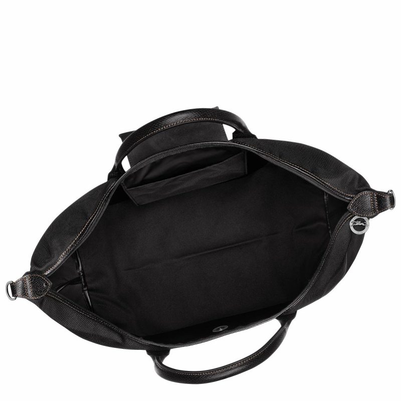Black Women Longchamp Boxford L Travel Bag Black - Recycled Canvas Travel Bags - Image 4