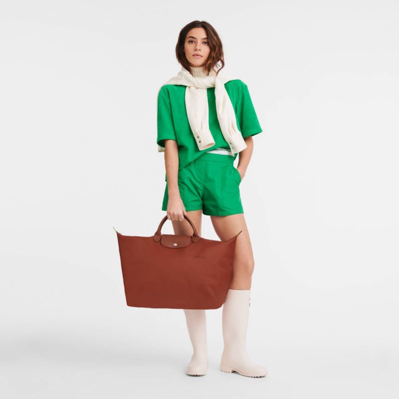 Chestnut Longchamp Le Pliage Green L Travel Bag Chestnut - Recycled Canvas Travel Bags Women