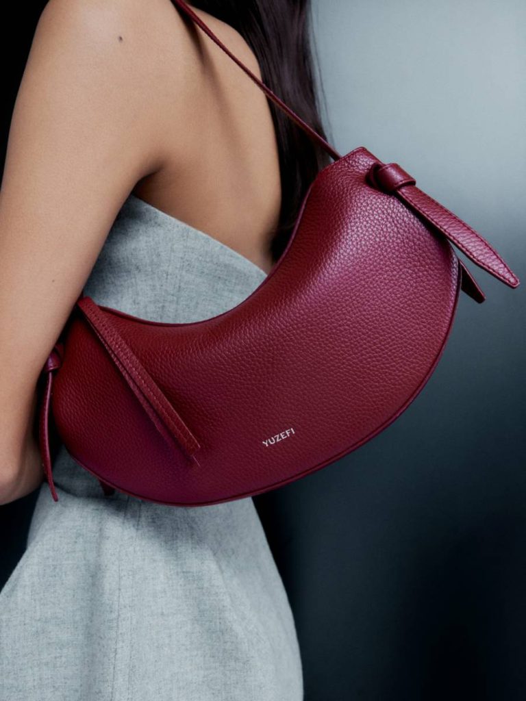 Cranberry Fortune Cookie - Cranberry Pebble Grained Leather Yuzefi Shoulder Bags Women - Image 2