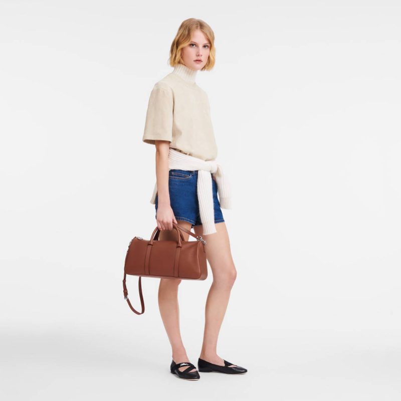 Daylong L Handbag Cognac - Leather Longchamp Cognac Women Leather Bags - Image 2
