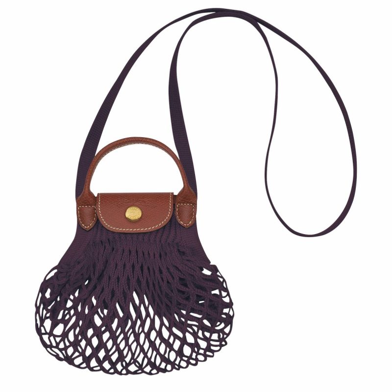 Eggplant Mini Bags Longchamp Women Le Pliage Filet Xs Mesh Bag Eggplant - Canvas