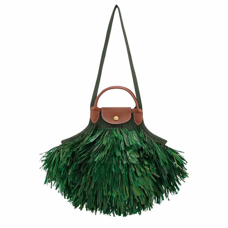 Khaki Shoulder Bags Women Longchamp Le Pliage Filet L Mesh Bag Khaki - Canvas