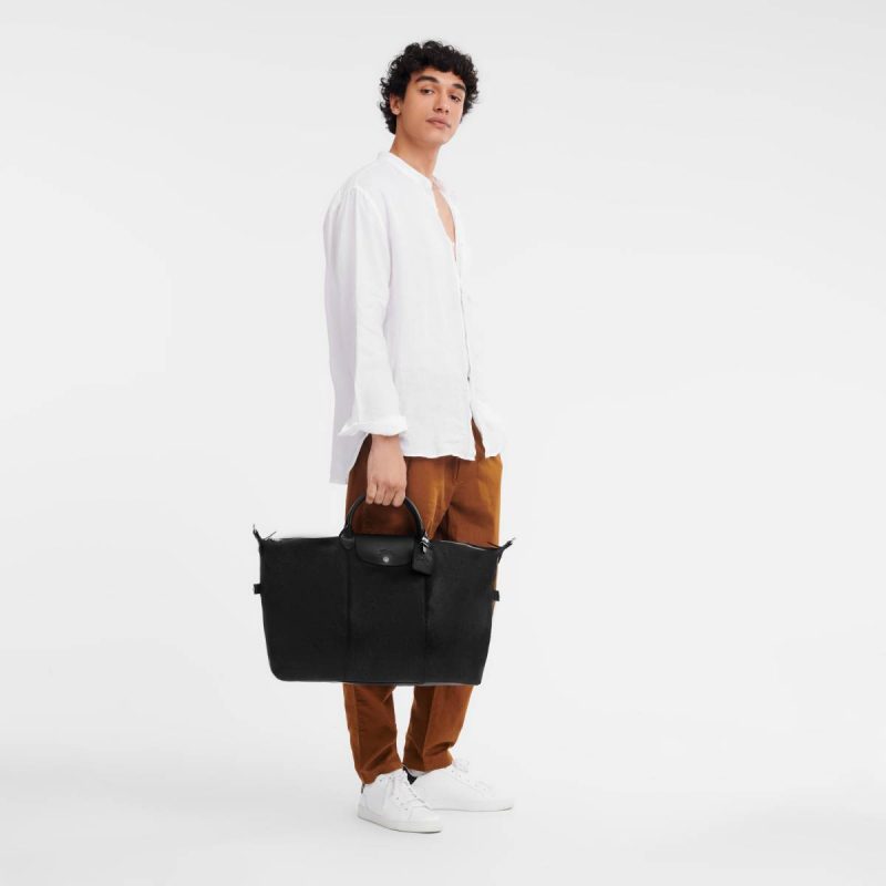 Le Foulonné L Travel Bag Black - Leather Women Travel Bags Black Longchamp - Image 2
