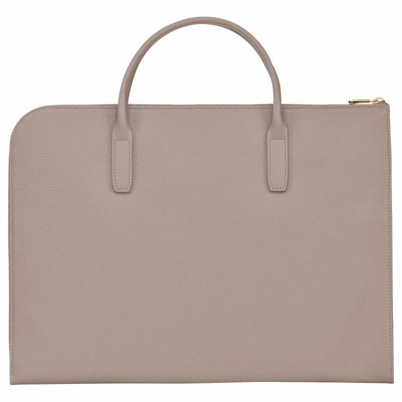 Le Foulonné S Briefcase Turtledove - Leather Longchamp Women Turtledove Leather Bags - Image 4