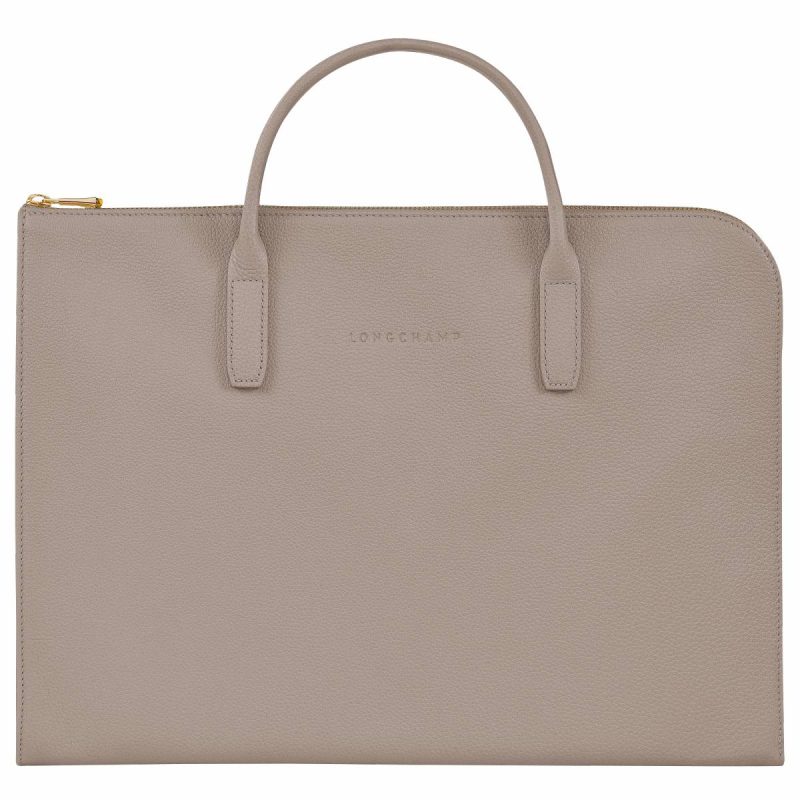 Le Foulonné S Briefcase Turtledove - Leather Longchamp Women Turtledove Leather Bags