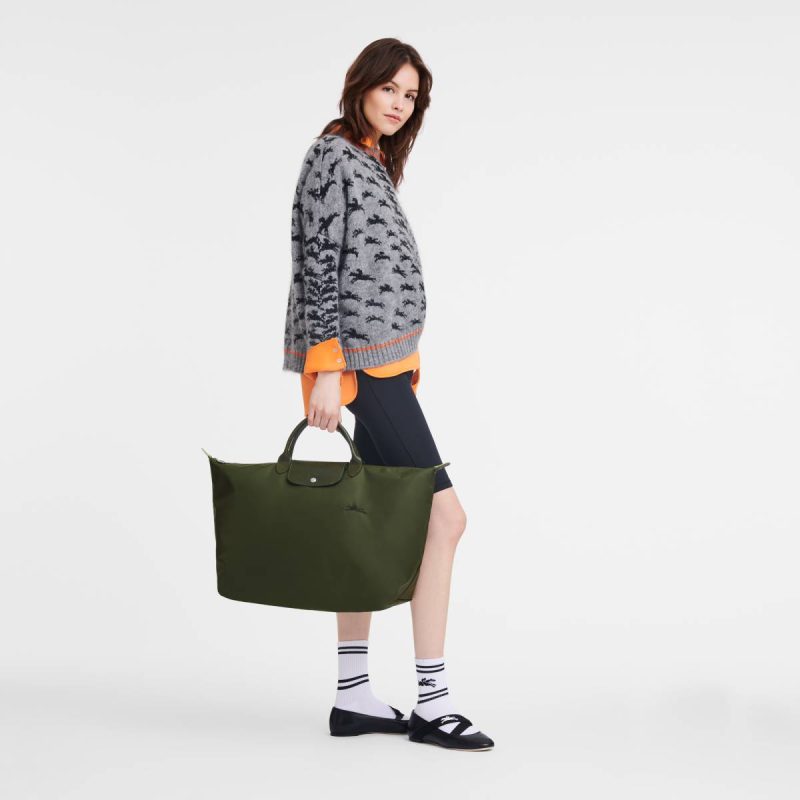 Le Pliage Green L Travel Bag Forest - Recycled Canvas Women Longchamp Forest Travel Bags